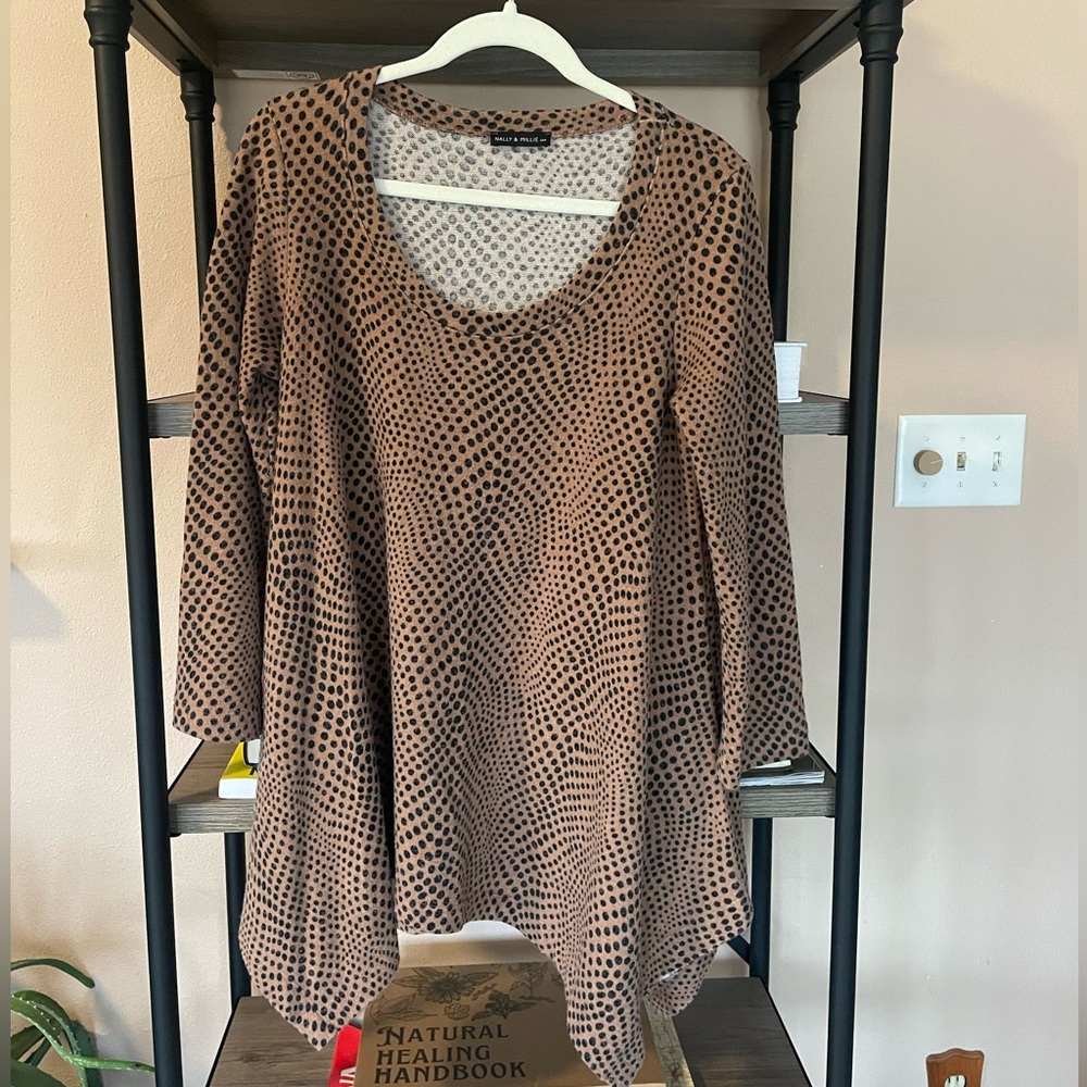 Nally & Millie Tan and Black Polka Dot Animal Print Sweater